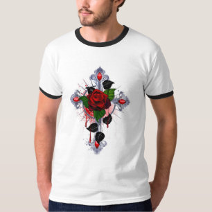 Silberkreuz mit Rote Rose T-Shirt