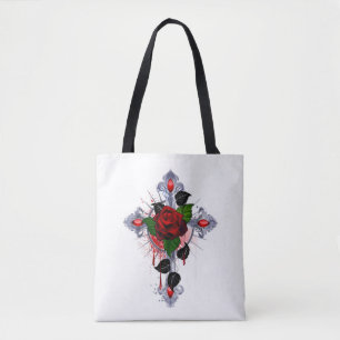 Silberkreuz mit Rote Rose Tasche
