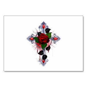 Silberkreuz mit Rote Rose Tischnummer