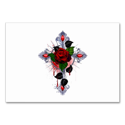 Silberkreuz mit Rote Rose Tischnummer (Vorderseite)
