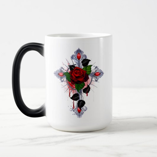 Silberkreuz mit Rote Rose Verwandlungstasse (Links)