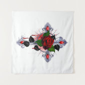 Silberkreuz mit Rote Rose Wandteppich (Vorderseite (Horizontal))