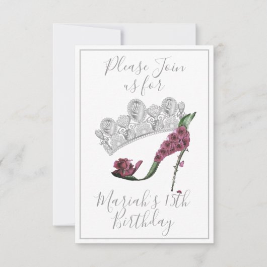 Silberkrone, Blumenhaie High Heel Schuhe Einladung (Vorderseite)