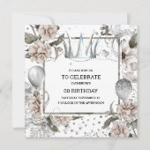 Silberkrone Shabby Chic Blumenglas Glitzer Glasur Einladung (Vorderseite)