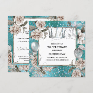 Silberkronengebirge Shabby Chic floraler Glitzer t Einladung