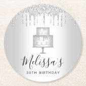 Silberkuchen Glitzer Tropfen elegant gurt Party Runder Pappuntersetzer (Vorderseite)