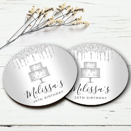 Silberkuchen Glitzer Tropfen elegant gurt Party Runder Pappuntersetzer