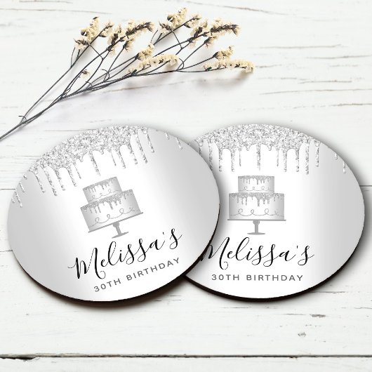 Silberkuchen Glitzer Tropfen elegant gurt Party Runder Pappuntersetzer