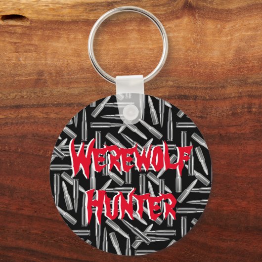 Silberkugeln, grauer Werwolf Vollmond Halloween Schlüsselanhänger (Rückseite)