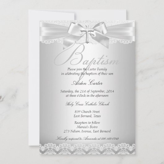 Silberlace & Cross-Taufe Junge oder Mädchen 2 Einladung (Vorderseite)