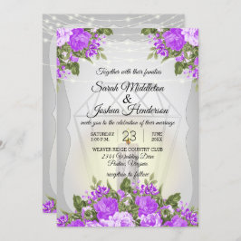 SilberLaterne und Lila Blumenhochzeit Einladung