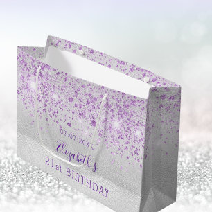Silberlavename zum Geburtstag Glitzer Große Geschenktüte