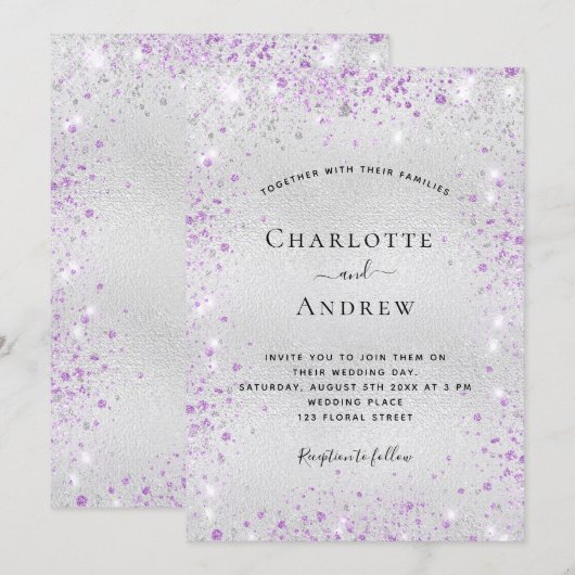 Silberlavendelhochzeit Einladung (Vorne/Hinten)