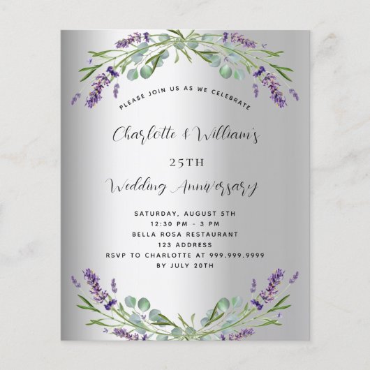 Silberlavender Budget 25. Hochzeitstag (Vorderseite)