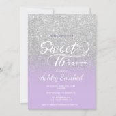 Silberlavender Glitzer ombre lila Sweet 16 Einladung (Vorderseite)