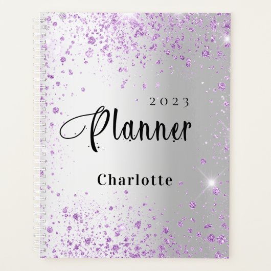 Silberlavender violet Glitzer Name 2026 Planer (Vorderseite)