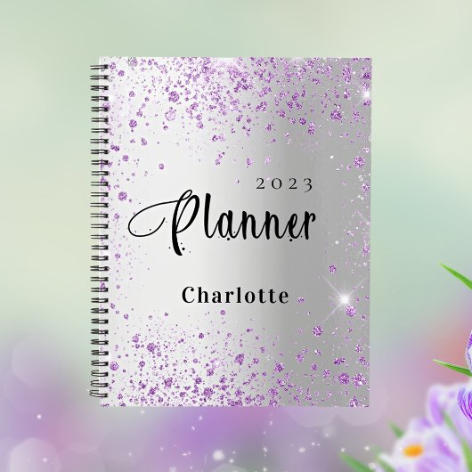 Silberlavender violet Glitzer Name 2026 Planer