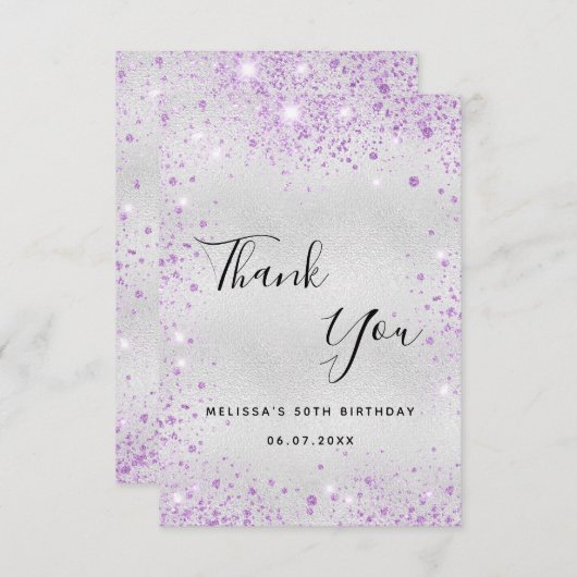 Silberlavener-Glitzer Dankeskarte (Vorne/Hinten)