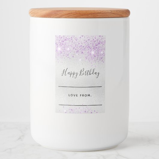 Silberlavenhalle zum Geburtstag Glitzer hausgemach Lebensmitteletikett (Vorderseite)