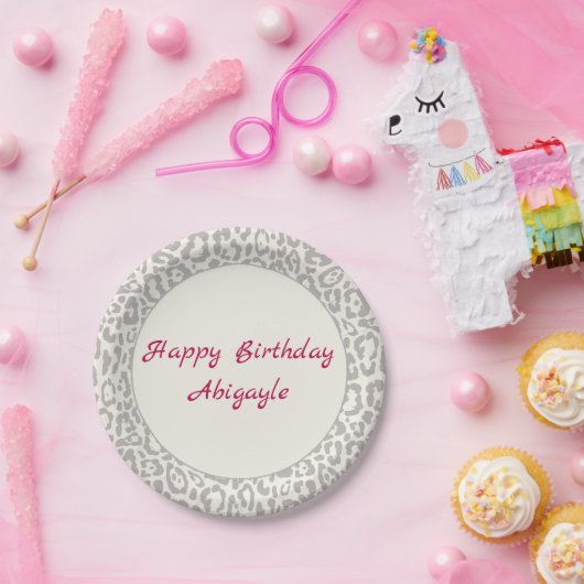 Silberleoparddruck auf weißer Papierplatte Pappteller (Party)