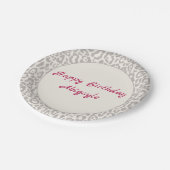 Silberleoparddruck auf weißer Papierplatte Pappteller (Schrägansicht)