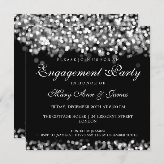 Silberleuchten der Hochzeitstag-Engagement-Partei Einladung (Vorne/Hinten)