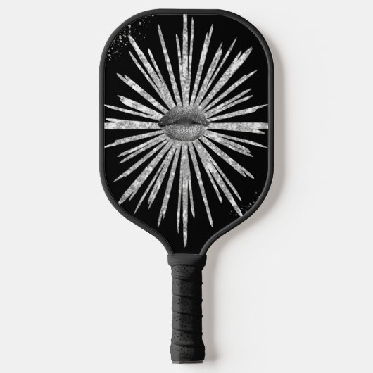 Silberlippen und schwarzes Design Pickleball Padde Schläger (Vorderseite)