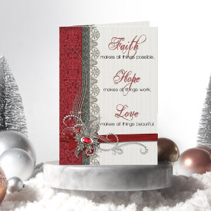 Silberlitze und Vintage-Rot-Damaskus Feiertagskarte