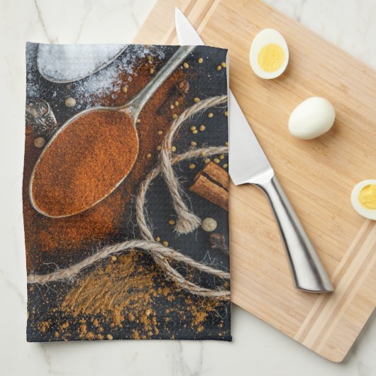 Silberlöffel und Gewürze Handtuch (Viertel Falte)