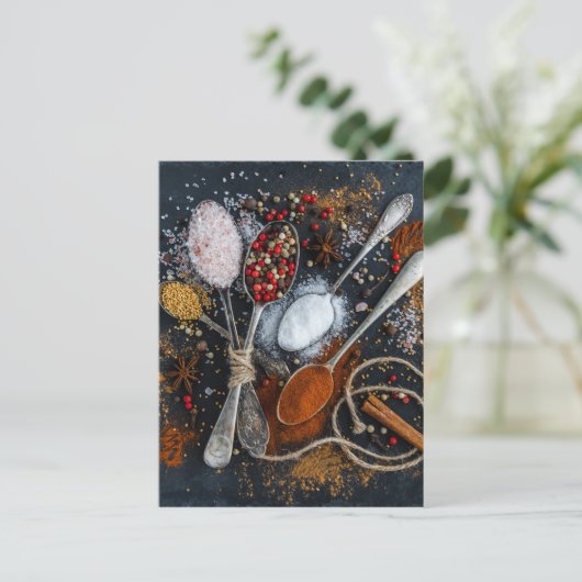 Silberlöffel und Gewürze Postkarte (Stehend Vorderseite)