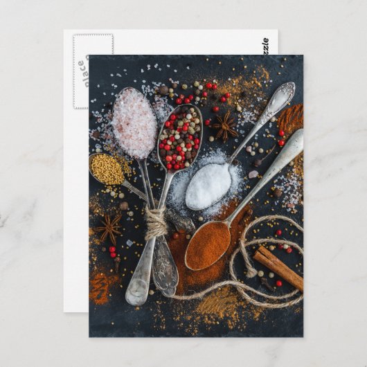 Silberlöffel und Gewürze Postkarte (Vorne/Hinten)