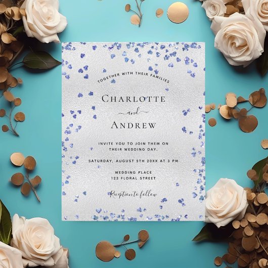 Silbermarinebrüdner Herz Hochzeit Einladung