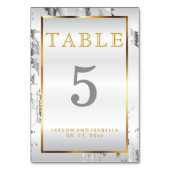 Silbermarmor, Gold und weißer Satin - Tafelkarte Tischnummer (Rückseite)