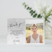 Silbermarmor ombre 3 Fotos Sweet 16 Dankeskarte (Stehend Vorderseite)