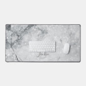 Silbermarmor und Glitzer Muster Mit Monogramm Schreibtischunterlage (Tastatur & Maus)