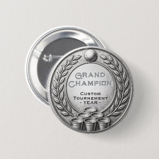 Silbermedaille Beer Pong Turniermeisterschaft Button (Vorne & Hinten)