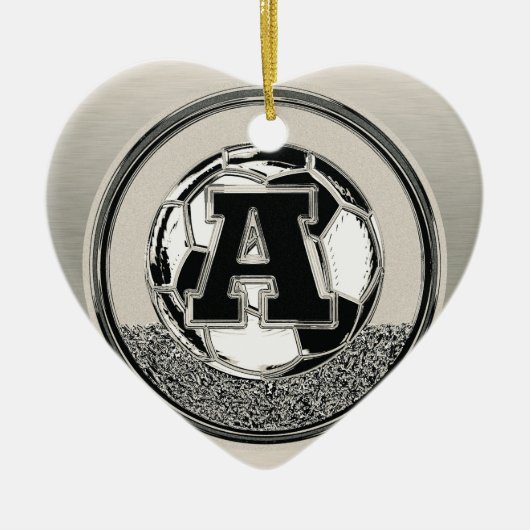 Silbermedaille für Fußball-Monogramm Letter A Keramikornament (Vorne)