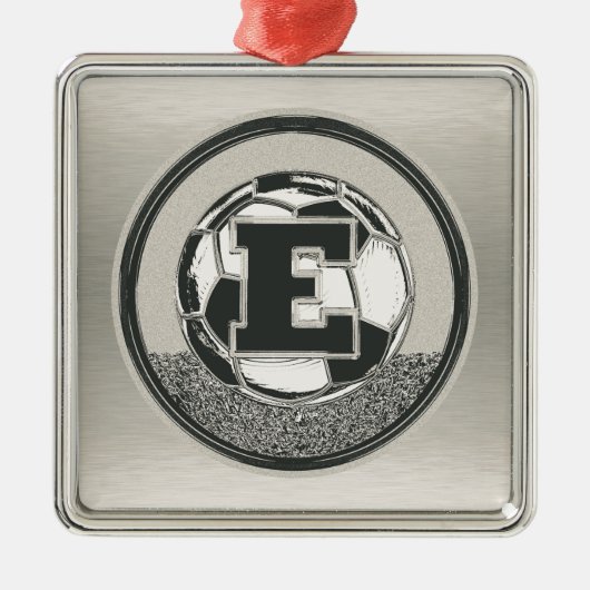Silbermedaille-Fußball-Monogramm-Buchstabe E Silbernes Ornament (Vorne)