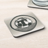 Silbermedaille-Fußball-Monogramm-Buchstabe T Getränkeuntersetzer (Linke Seite)