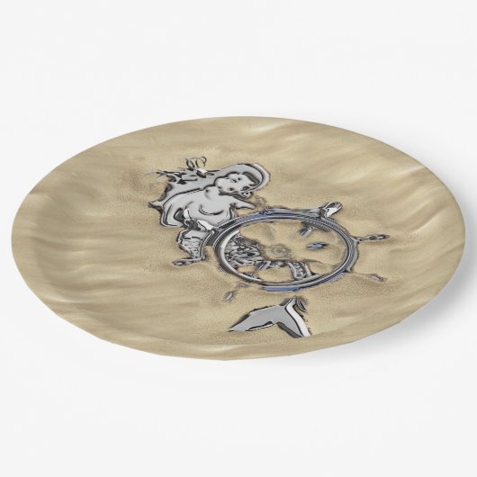 Silbermedaille im Sand Pappteller (Schrägansicht)