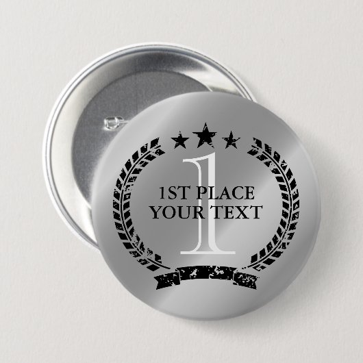 Silbermedaille Lorbeerkranz Wappen 1. Platz Gewinn Button (Vorne & Hinten)