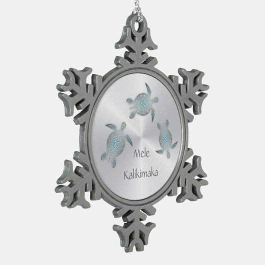 Silbermeerschildkröte | Mele Kalikimaka | Hawaiisc Schneeflocken Zinn-Ornament (Links)