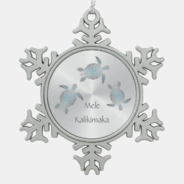 Silbermeerschildkröte | Mele Kalikimaka | Hawaiisc Schneeflocken Zinn-Ornament