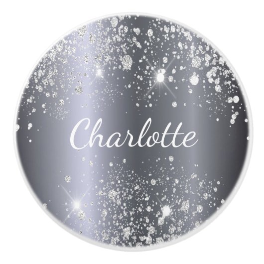 Silbermetall Glitzer Name Gürtelmäuse Keramikknauf (Vorderseite)