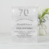 Silbermetall-Glitzer zum 70. Geburtstag Einladung (Stehend Vorderseite)