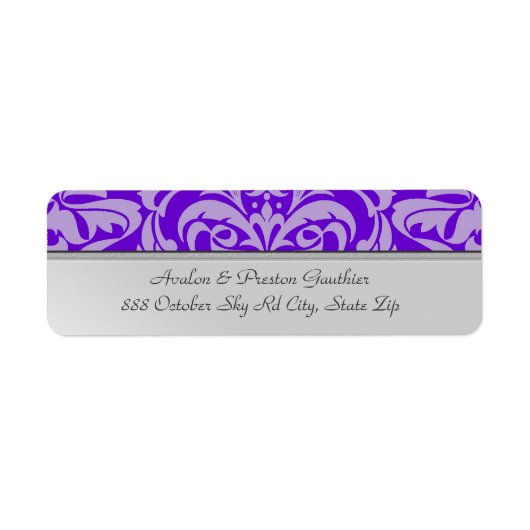 Silbermetall-Lila Damask-Hochzeitadresse (Vorne)