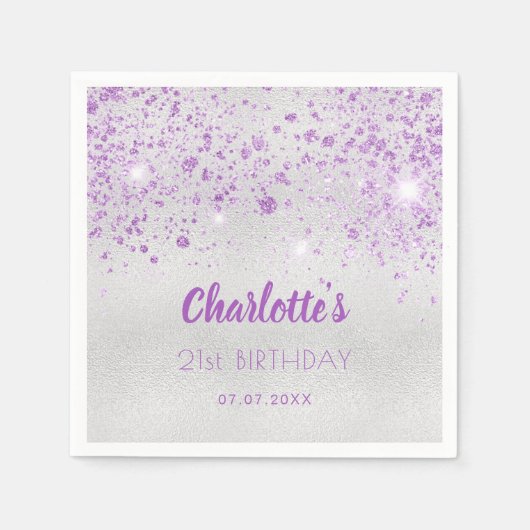 Silbermetall lila Glitzer Serviette (Vorderseite)