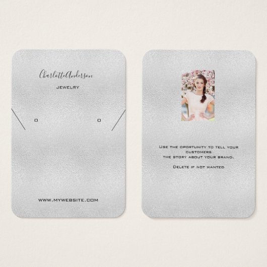 Silbermetall Ohrring Schmuck Foto Display Karte (Vorne & Hinten)