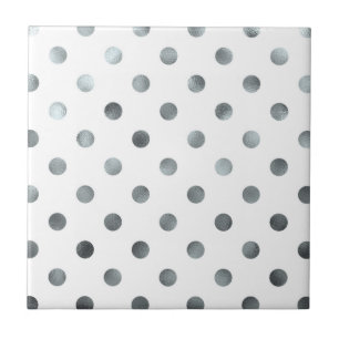 Silbermetalle Imitat Foil Polka Dot White Fliese