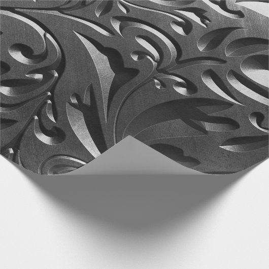 Silbermetallgravur aus abstraktem Graustahl Geschenkpapier (Ecke)